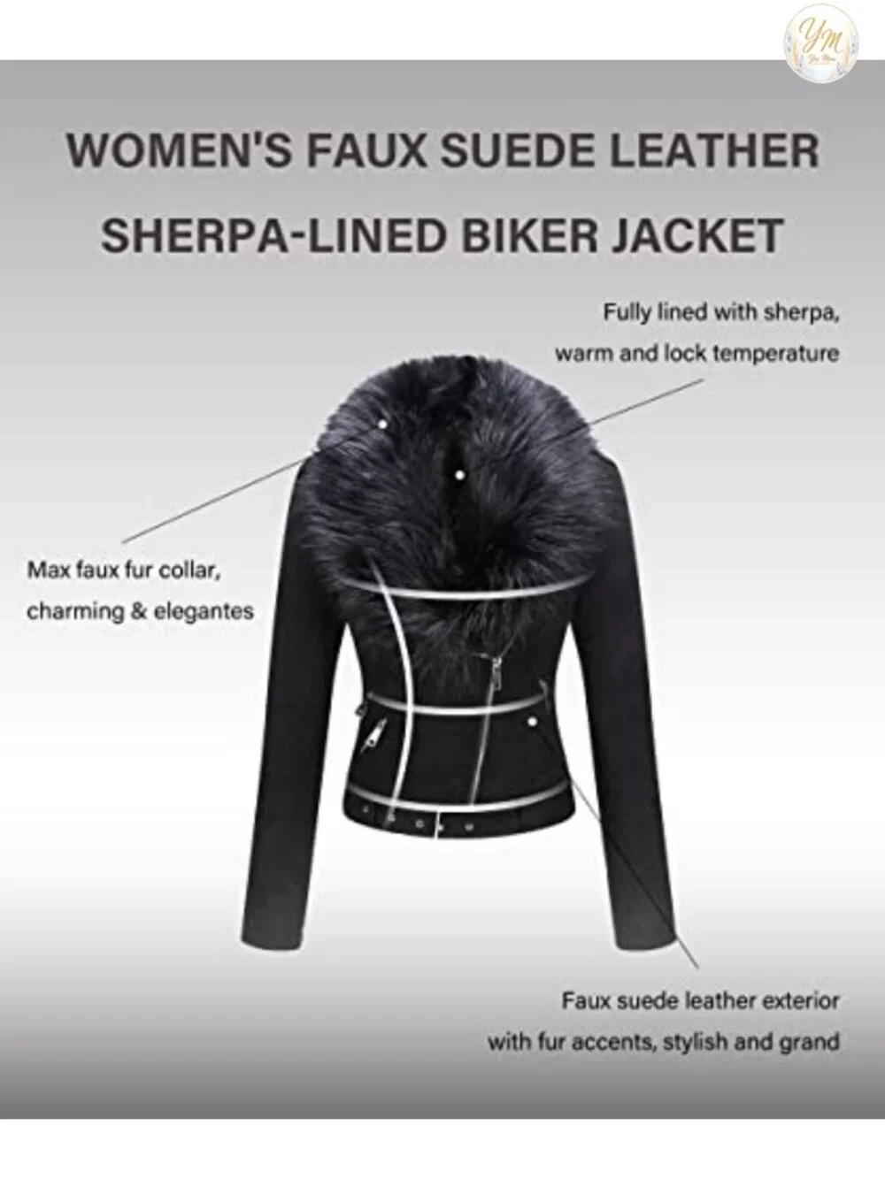 Faux Suede Moto Biker Jacket with Faux Fur Collar Women